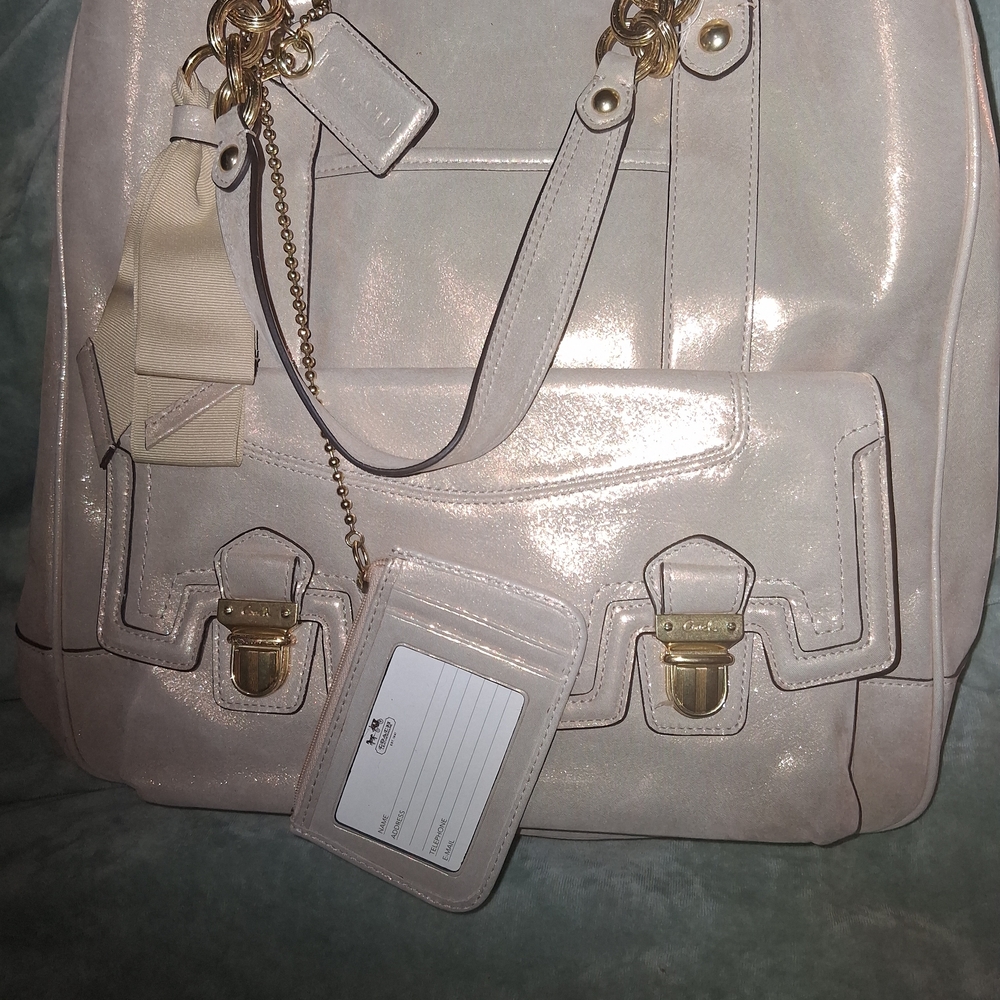 Coach Shimmering Cream Shoulder Bag